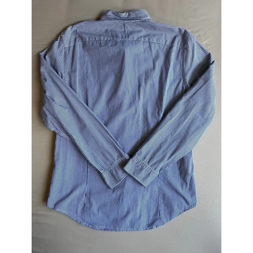 Banana Republic Mens Custom 078 Wash Shirt Tailored Slim Fit Blue White Stripe L